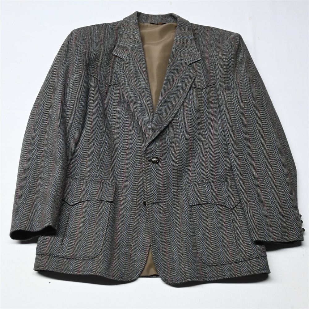 Pioneer Wear 42R Brown Herringbone Tweed USA Made Wool Blazer Suit Jacket‎ Coat